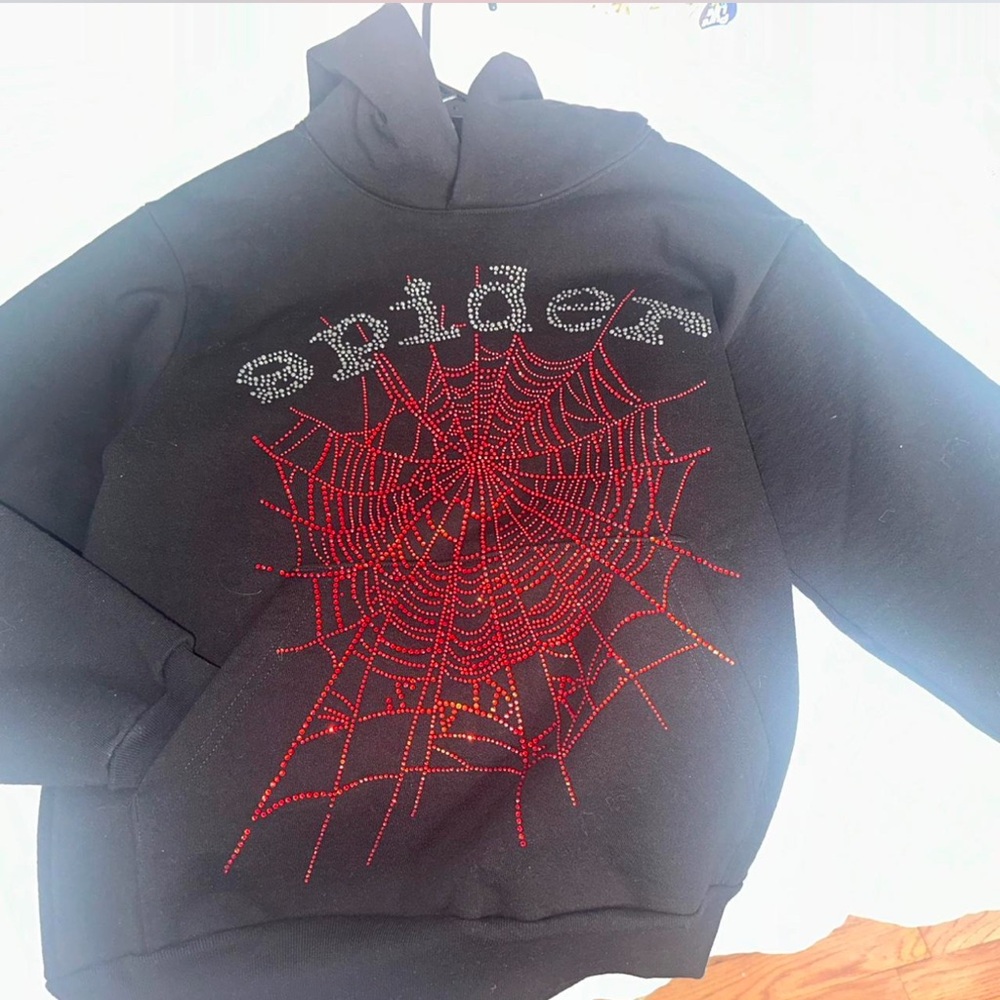 Black Hoodie with Red Spider Web Design